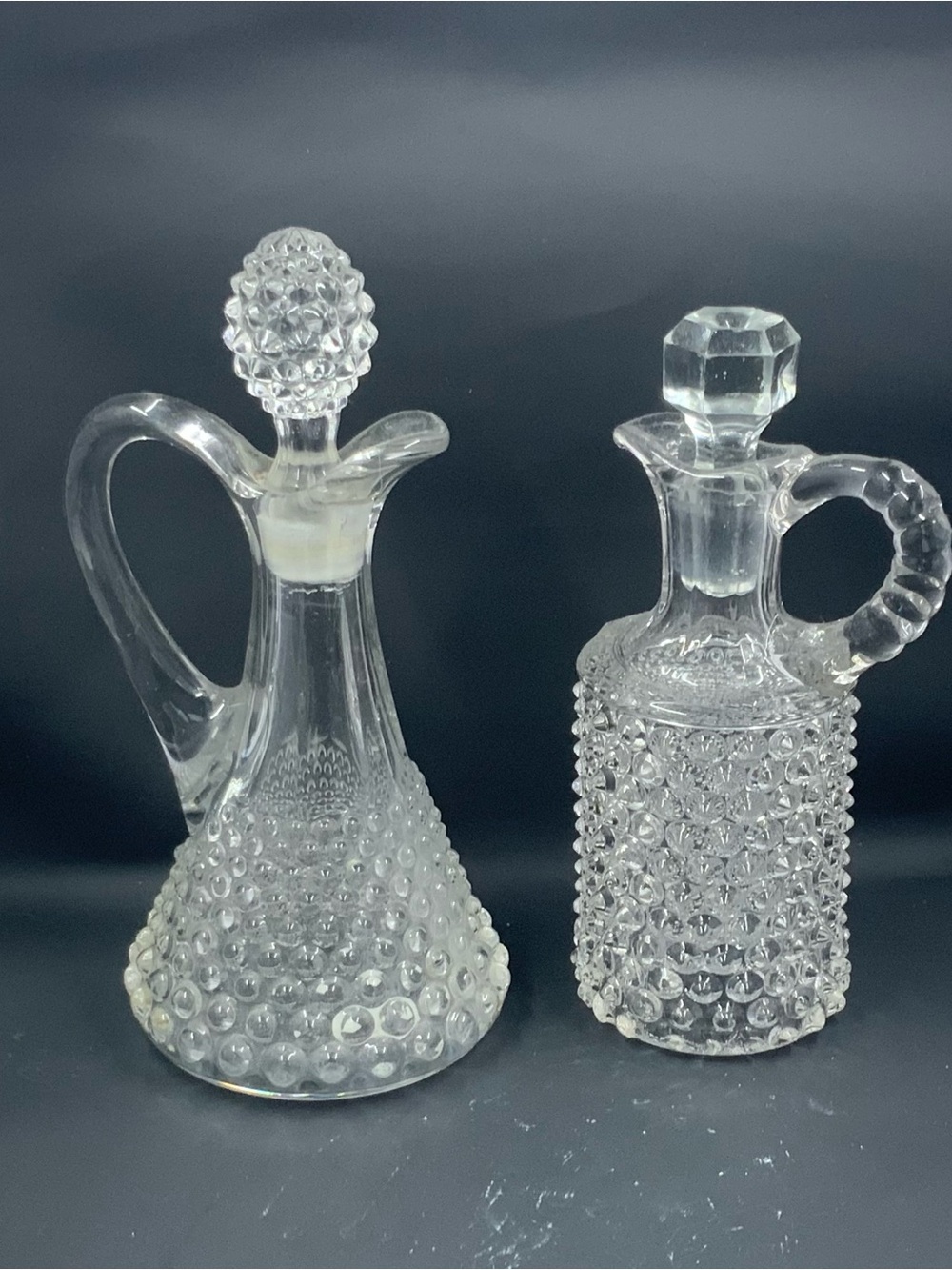 Clear Glass Hobnail Cruet Set - Accent Oil & Vinegar Bottles